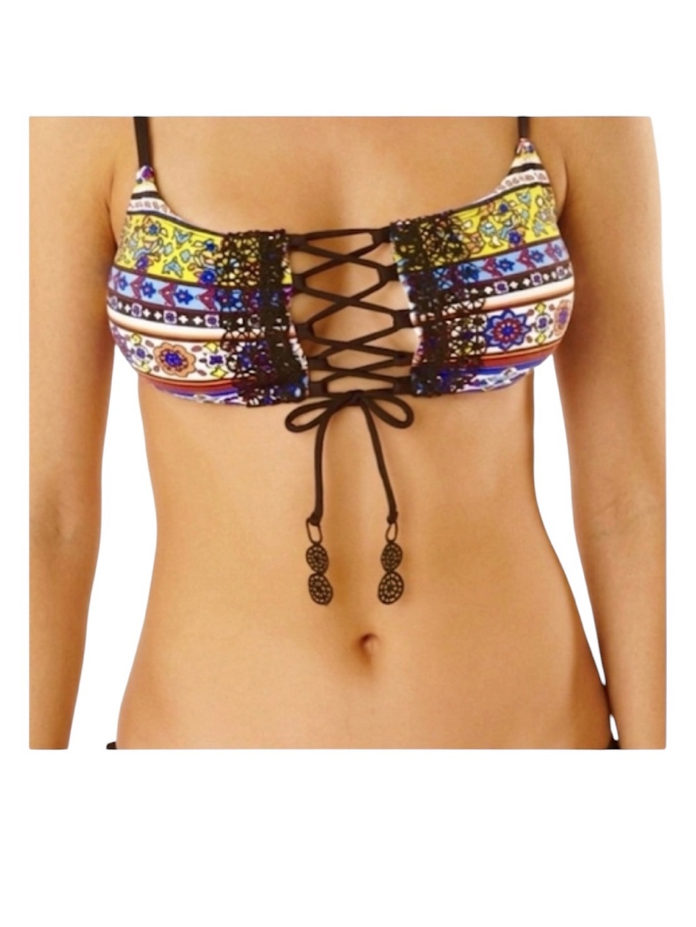 Anne Cole Bikini TOP Women’s XS Multicolor Padded Tie and Lace Detail NWT
